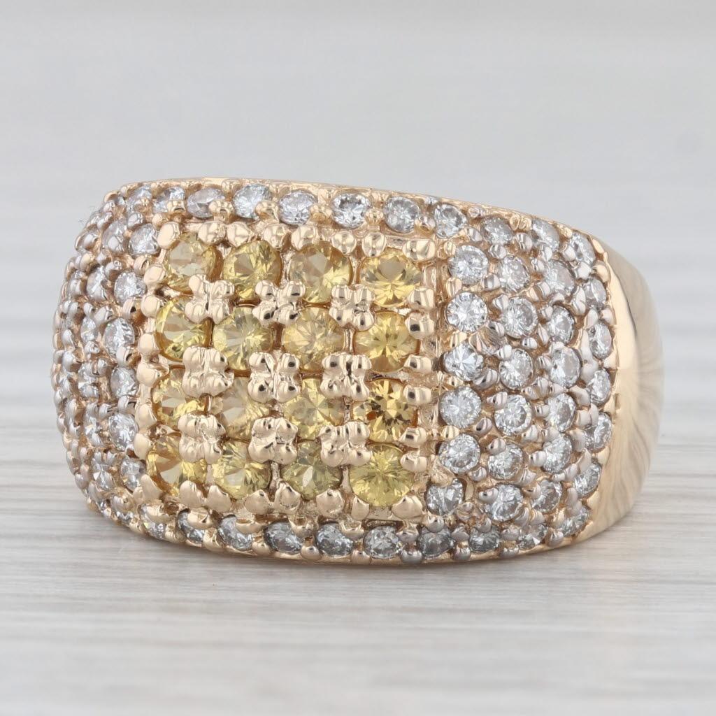 Taille ronde Bague en or jaune 14 carats avec saphirs jaunes et diamants blancs de 1,44 carat poids total, taille 8 en vente