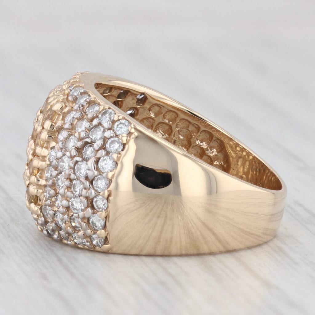 Bague en or jaune 14 carats avec saphirs jaunes et diamants blancs de 1,44 carat poids total, taille 8 Pour femmes en vente