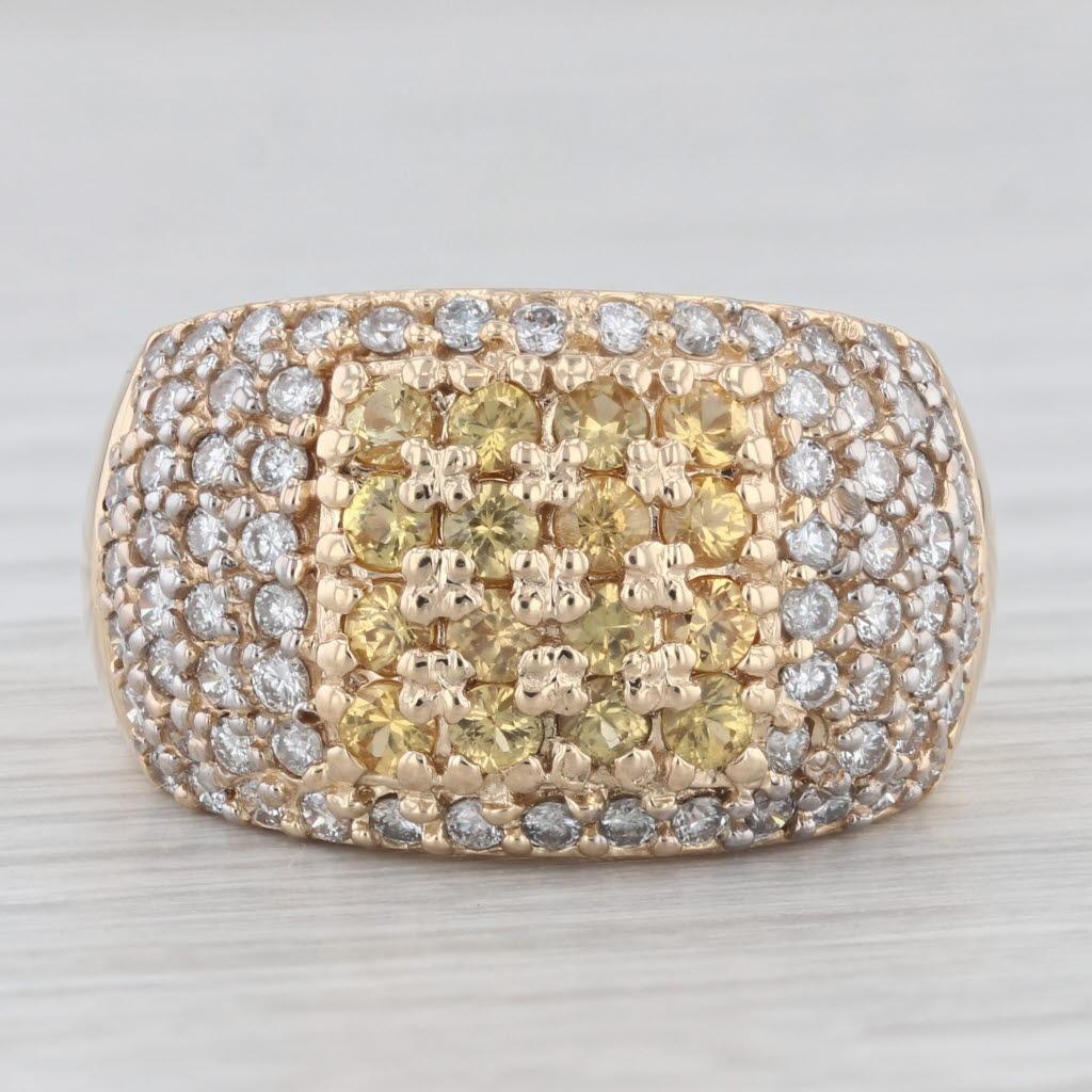 Bague en or jaune 14 carats avec saphirs jaunes et diamants blancs de 1,44 carat poids total, taille 8 en vente 1