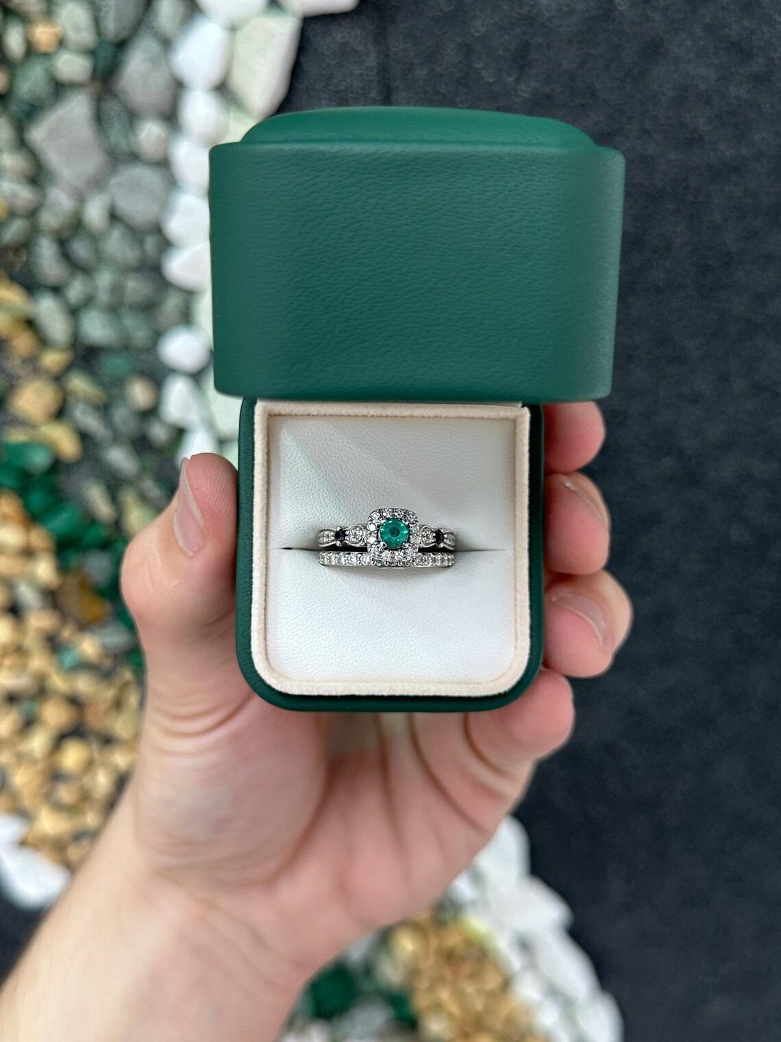 1.44tcw 14K Natural Round Cut Emerald, Sapphire, Diamond Accent White Gold Ring In New Condition For Sale In Jupiter, FL