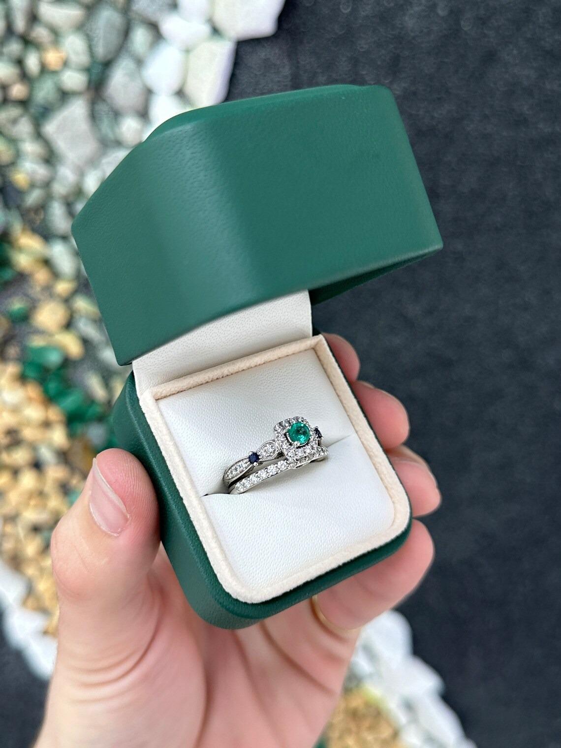 Women's 1.44tcw 14K Natural Round Cut Emerald, Sapphire, Diamond Accent White Gold Ring For Sale