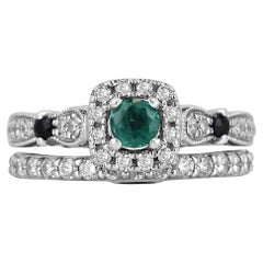 1.44tcw 14K Natural Round Cut Emerald, Sapphire, Diamond Accent White Gold Ring