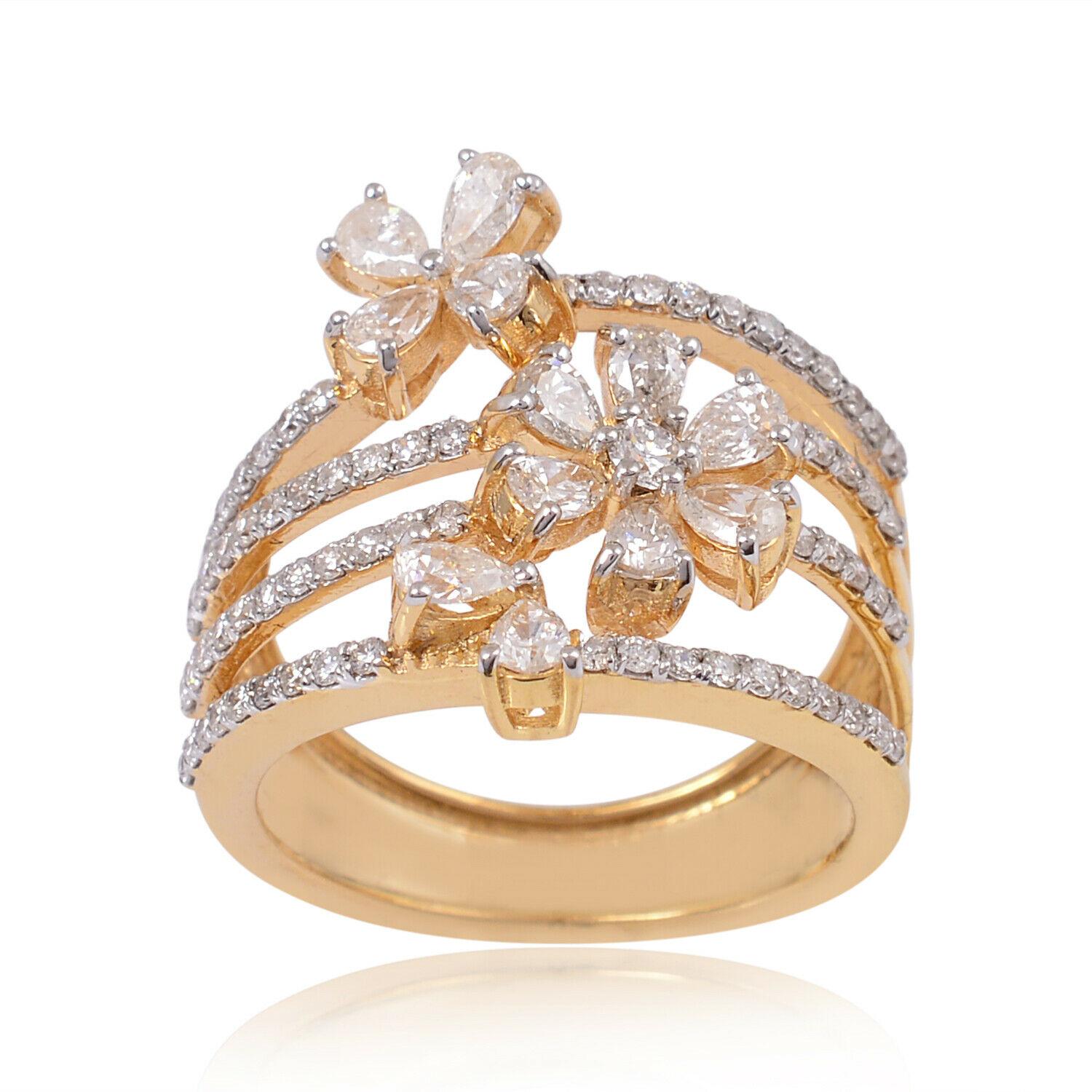 1,45 Karat 14 Karat Gold Floral Diamant Ring (Moderne) im Angebot