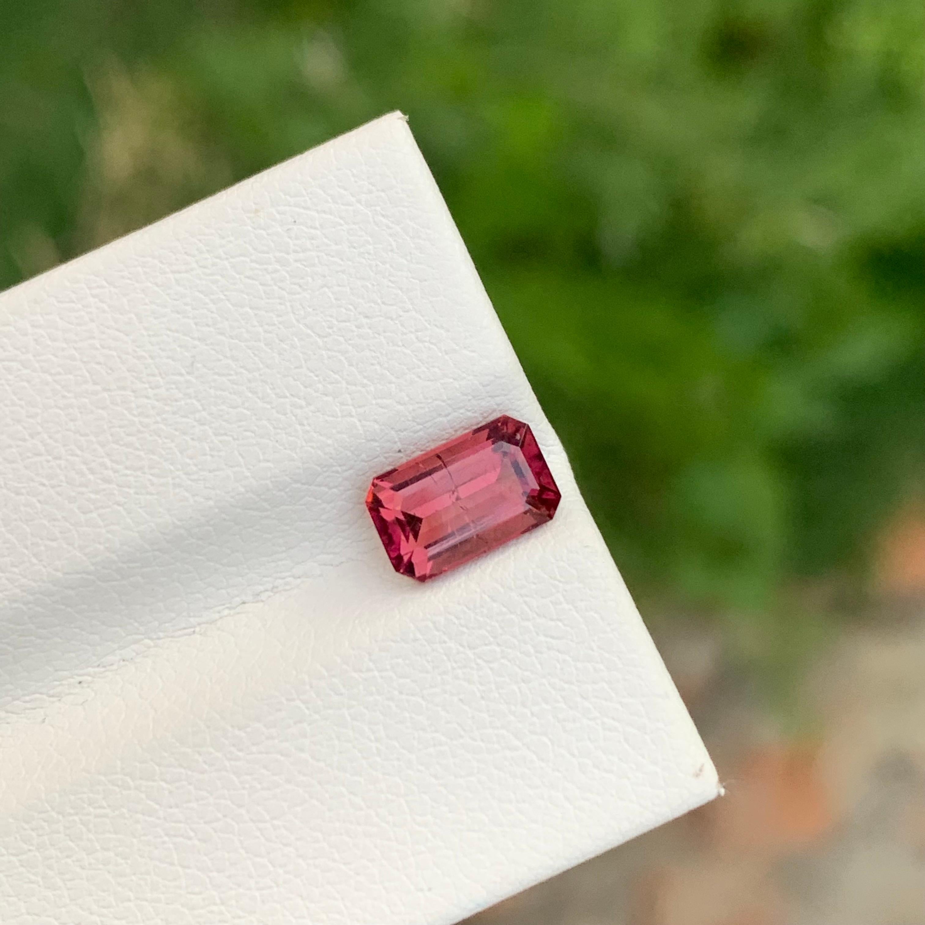 Women's or Men's 1.45 Carat Adorable Rubellite Tourmaline Emerald Shape Gem For Women’s Ring For Sale