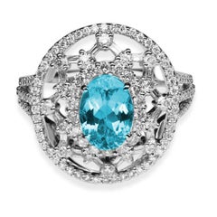 1.45 Carat AGL Natural Paraiba Tourmaline and Diamond Gold Ring