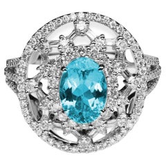 1.45 Carat AGL Natural Paraiba Tourmaline and Diamond Gold Ring