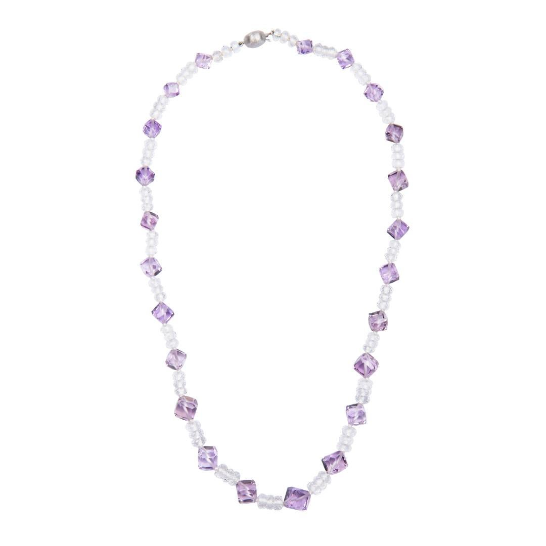 145 Carat Amethyst Clear Topaz Bead Necklace 14 Karat White Gold Natalie Barney In New Condition For Sale In Crows Nest, NSW