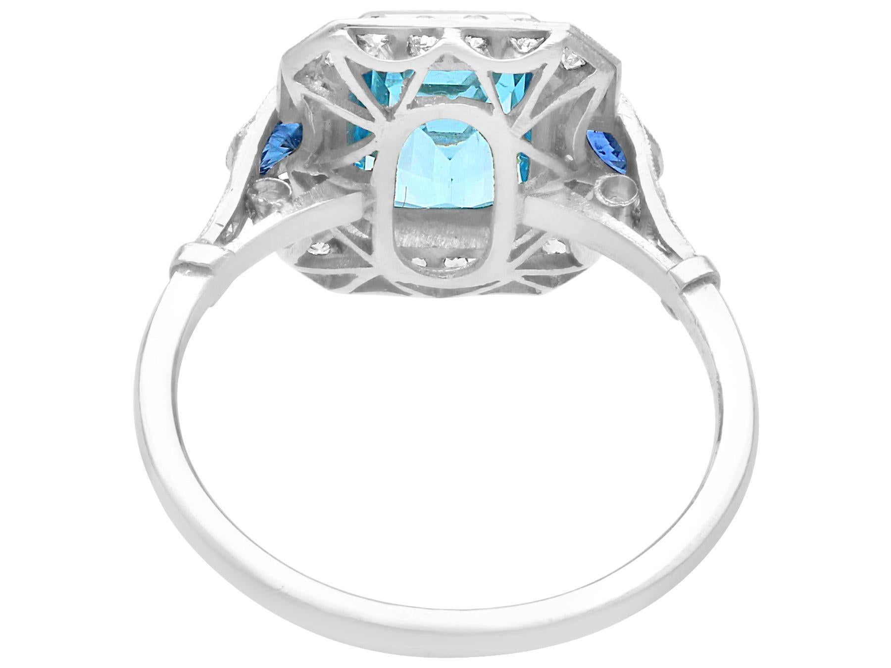 Emerald Cut 1.45 Carat Aquamarine Sapphire and Diamond Cocktail Ring