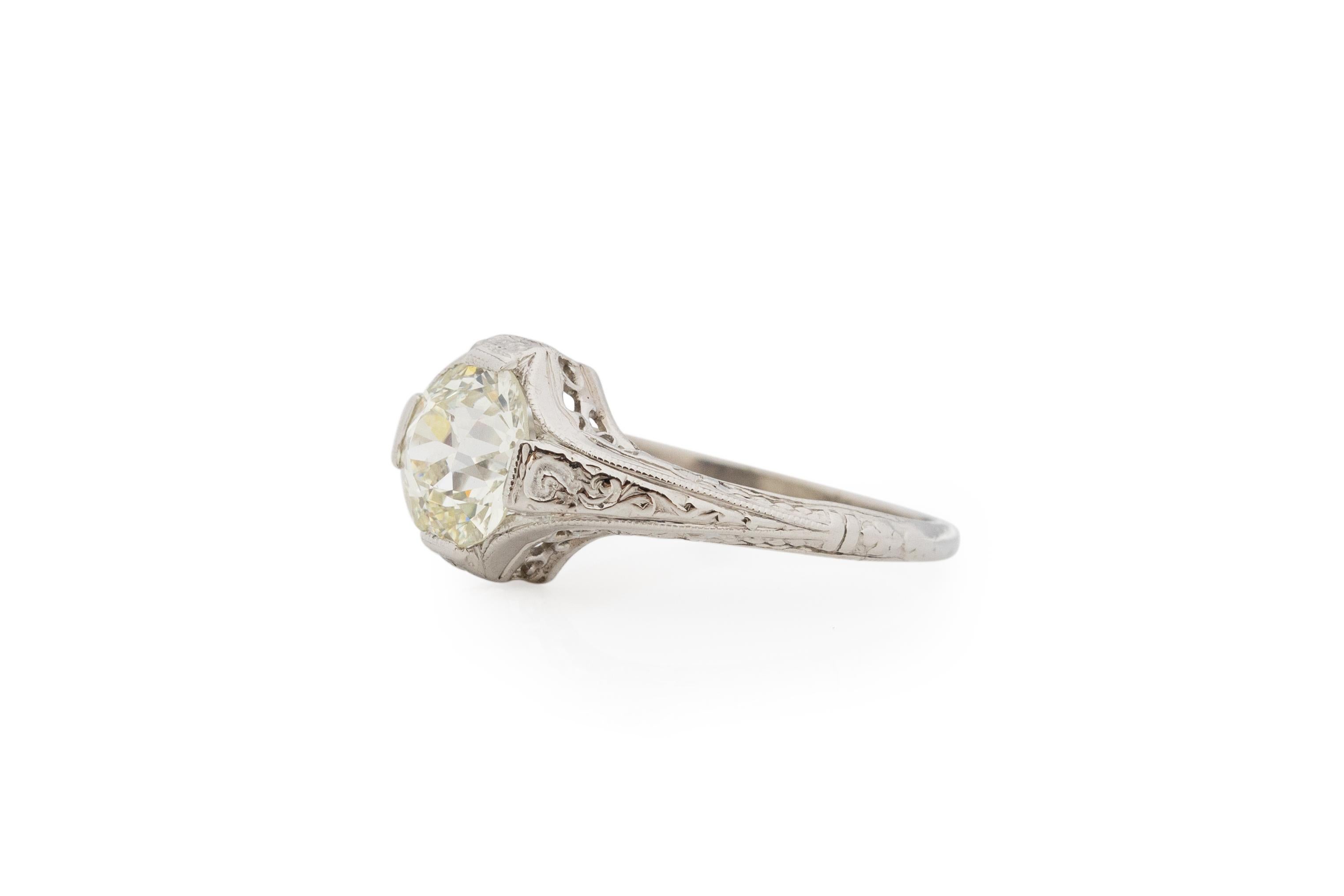 Old European Cut 1.45 Carat Art Deco Diamond Platinum Engagement Ring For Sale