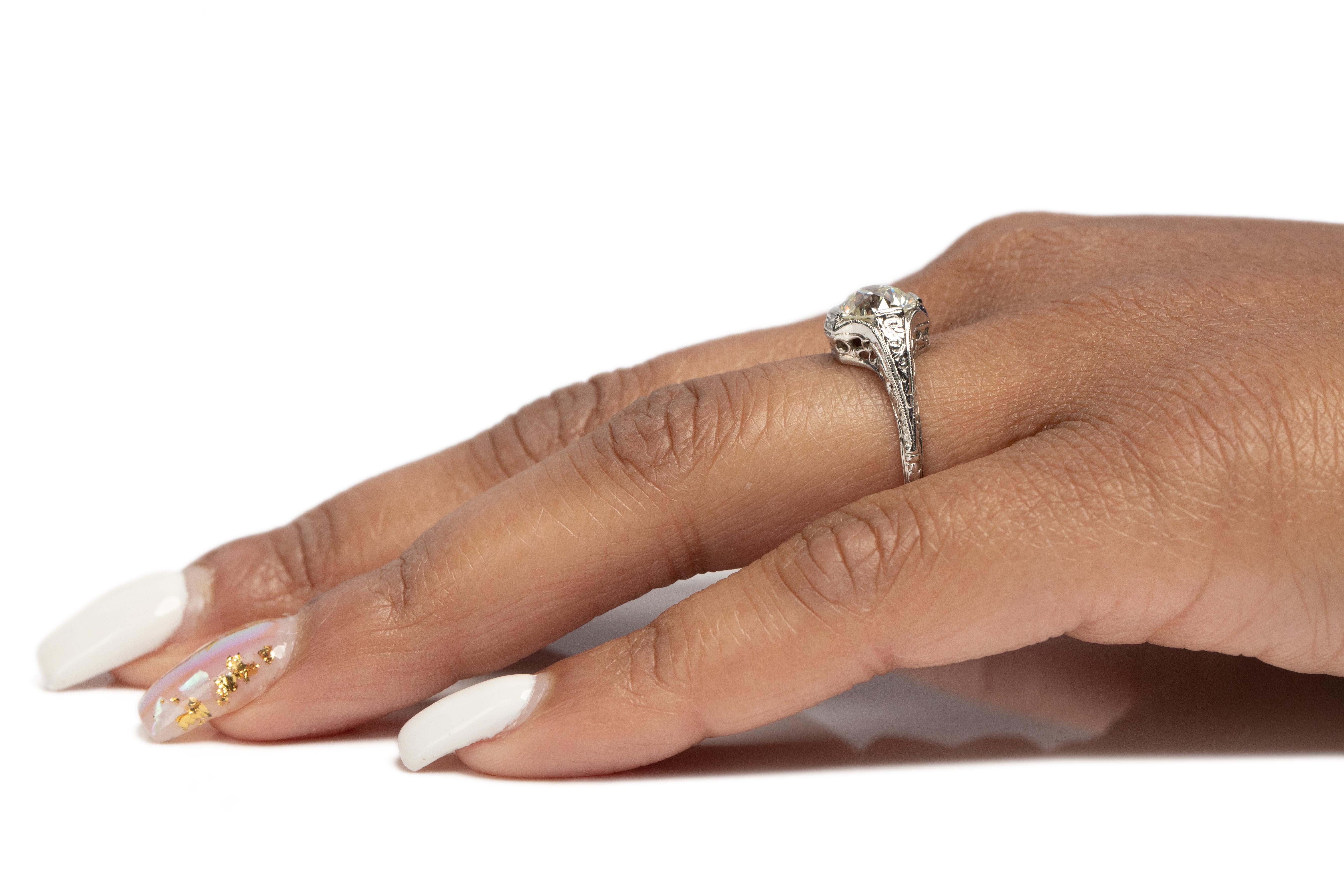 1.45 Carat Art Deco Diamond Platinum Engagement Ring For Sale 2