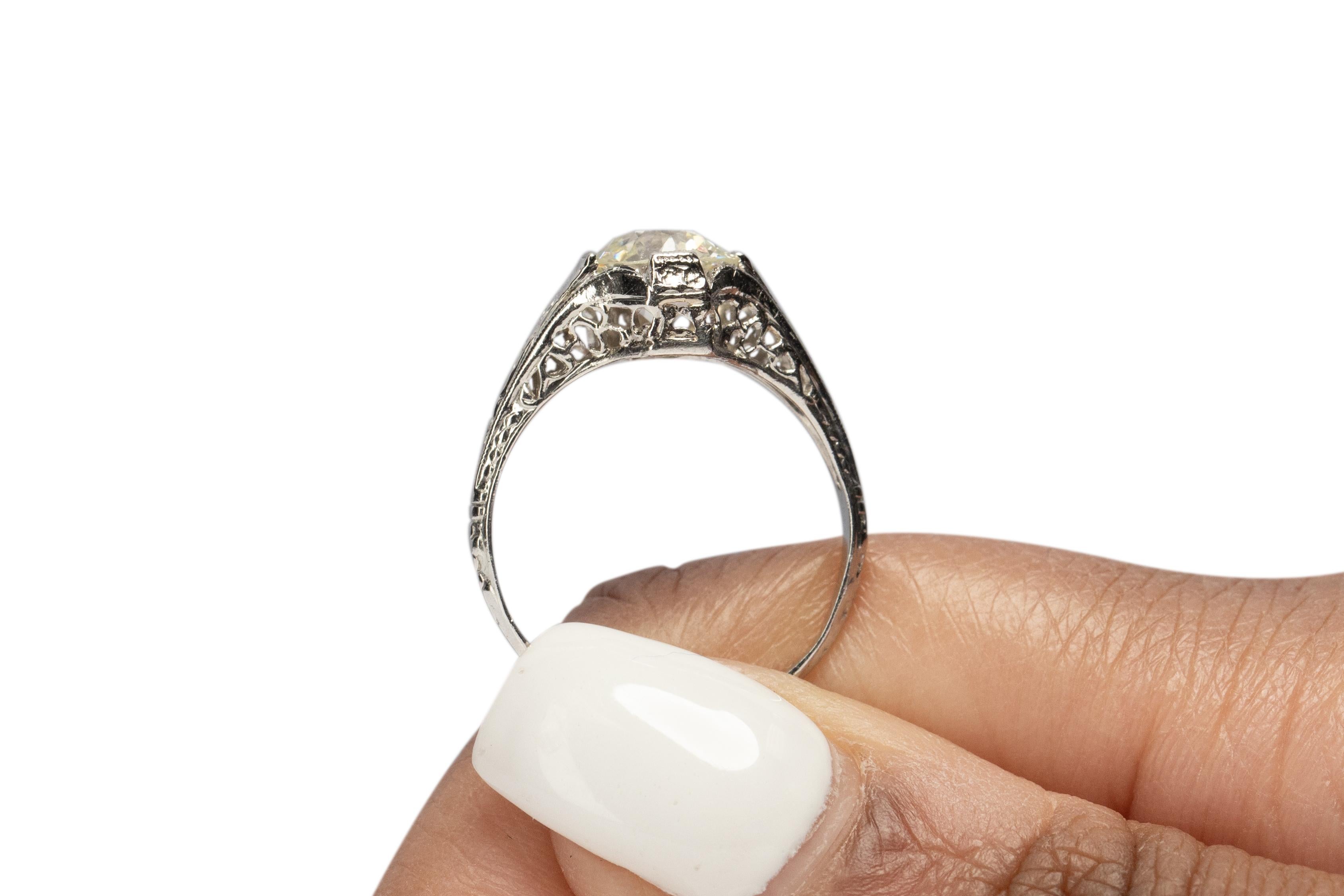 1.45 Carat Art Deco Diamond Platinum Engagement Ring For Sale 3