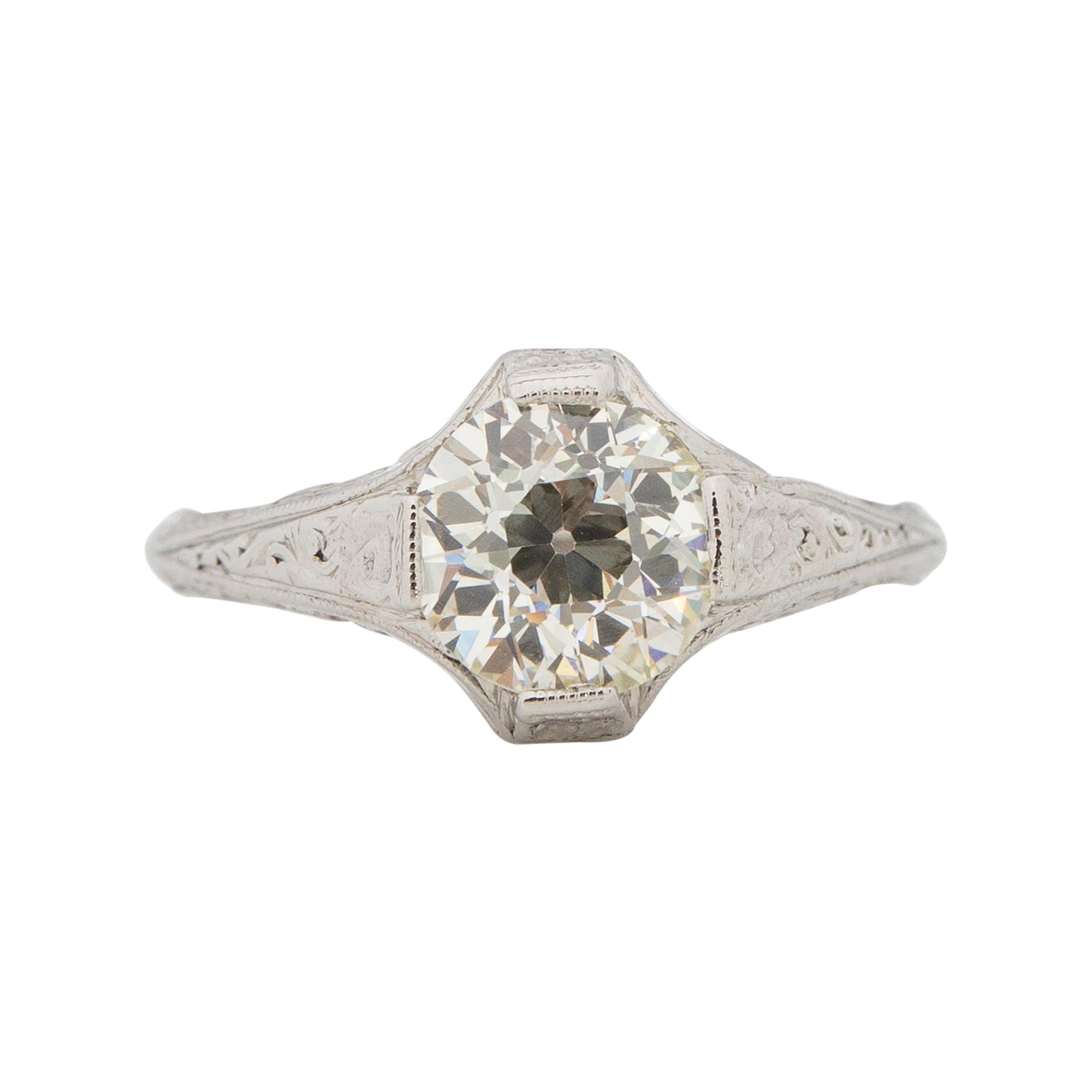 Bague de fiançailles Art déco en platine avec diamants de 1,45 carat