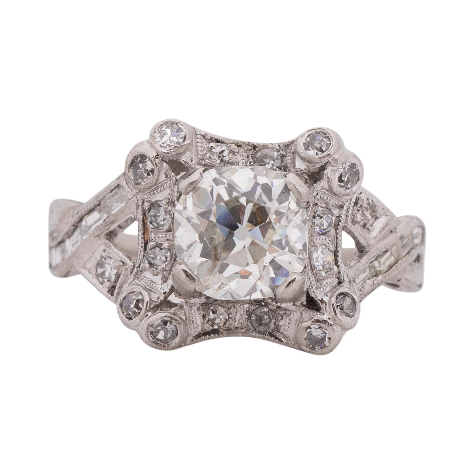 1.45 Carat Art Deco Diamond Platinum Engagement Ring