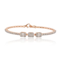 1.45 Carat Baguette Diamond Pave Bracelet 18k Rose Gold Lobster Clasp Jewelry