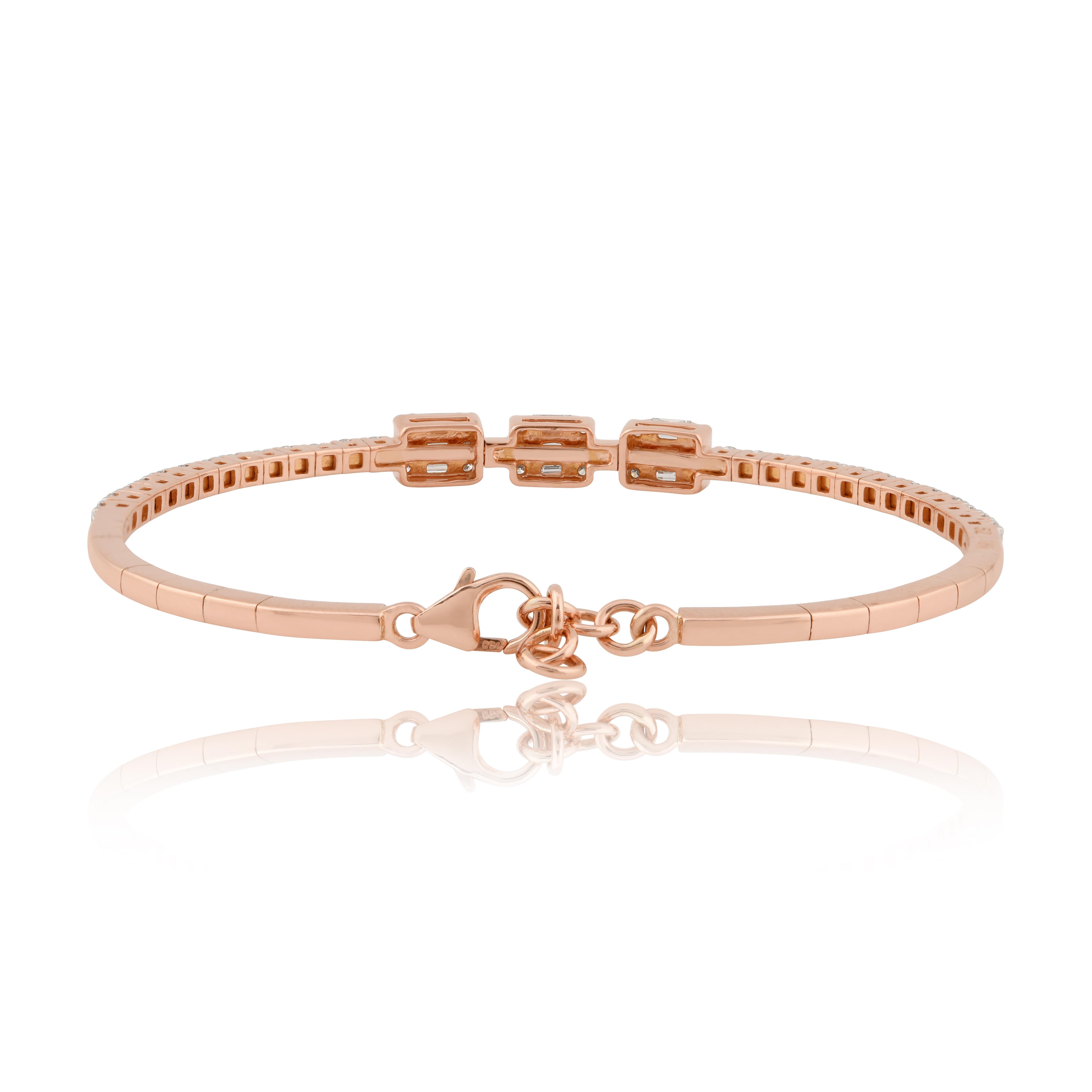 1,45 quilates Baguette Diamond Pave Pulsera 18k Rose Gold Lobster Clasp Joyería en Nuevo estado para la venta en Diera, Dubai