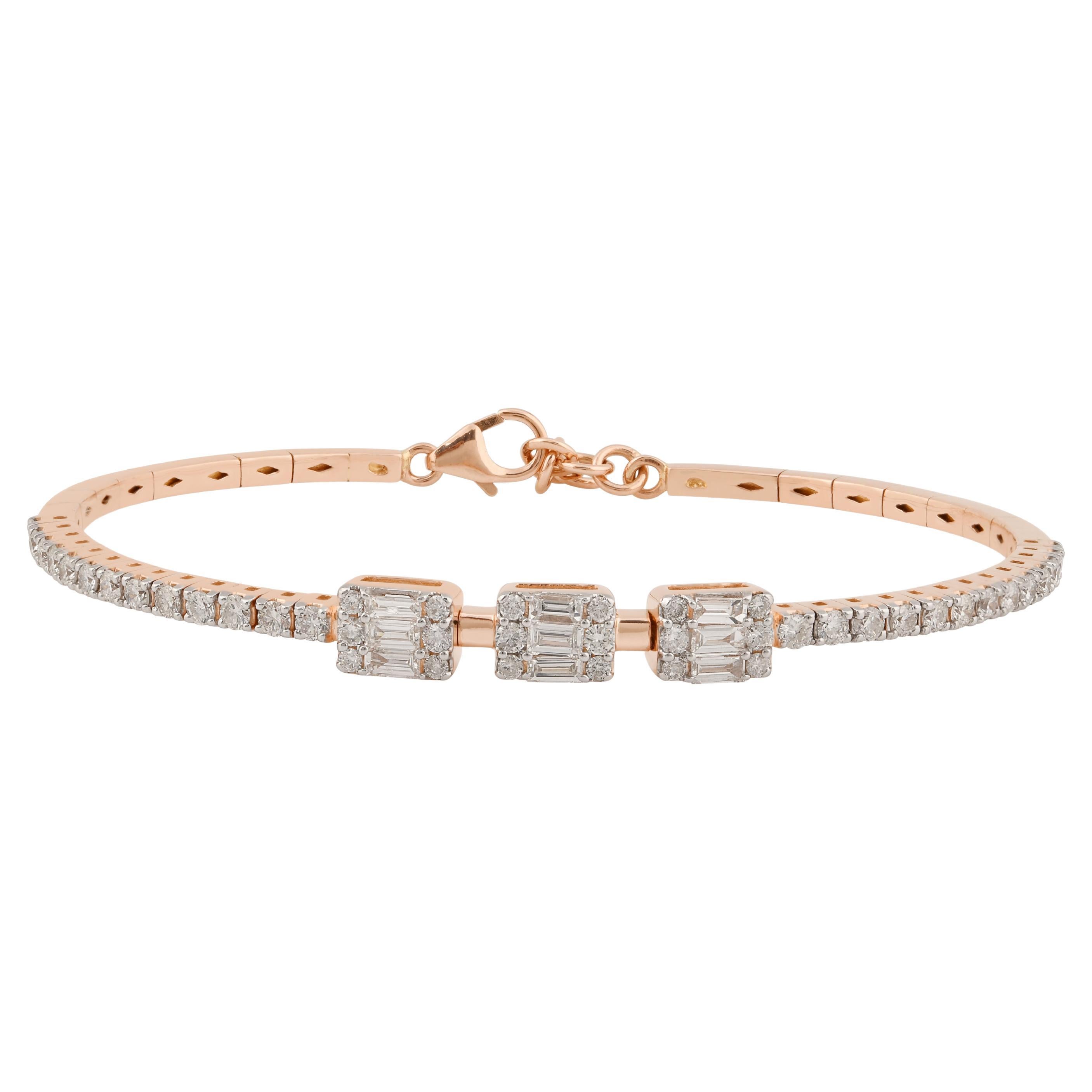 1.45 Carat Baguette Diamond Pave Bracelet 18k Rose Gold Lobster Clasp Jewelry