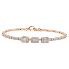 1.45 Carat Baguette Diamond Pave Bracelet 18k Rose Gold Lobster Clasp Jewelry
