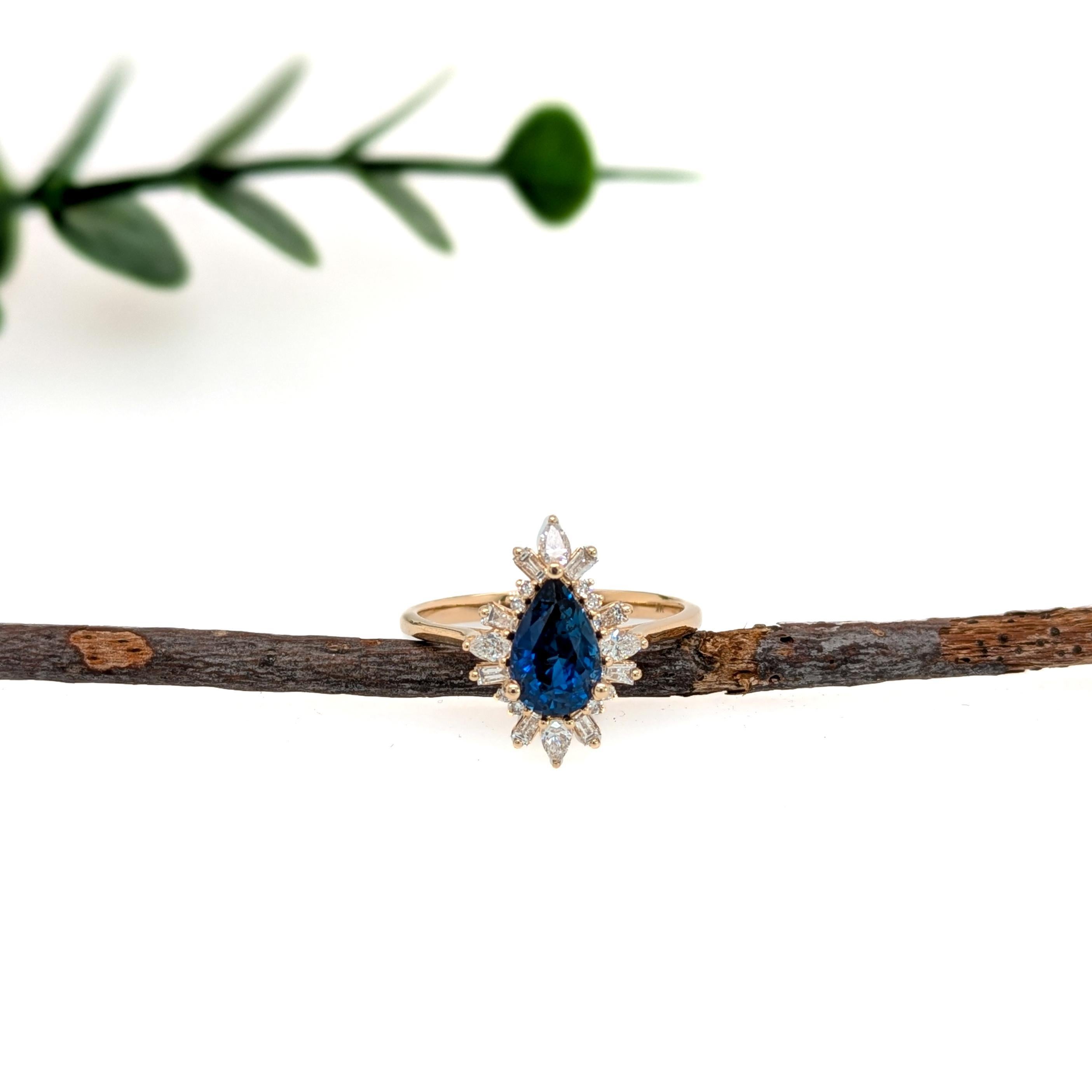 Make a royal statement with this breathtaking pear-shaped blue sapphire ring, encircled by a halo of sparkling earth-mined diamonds. Set in 14K solid gold, it’s a bold, elegant piece worthy of a modern queen. This Blue Sapphire ring makes a lovely