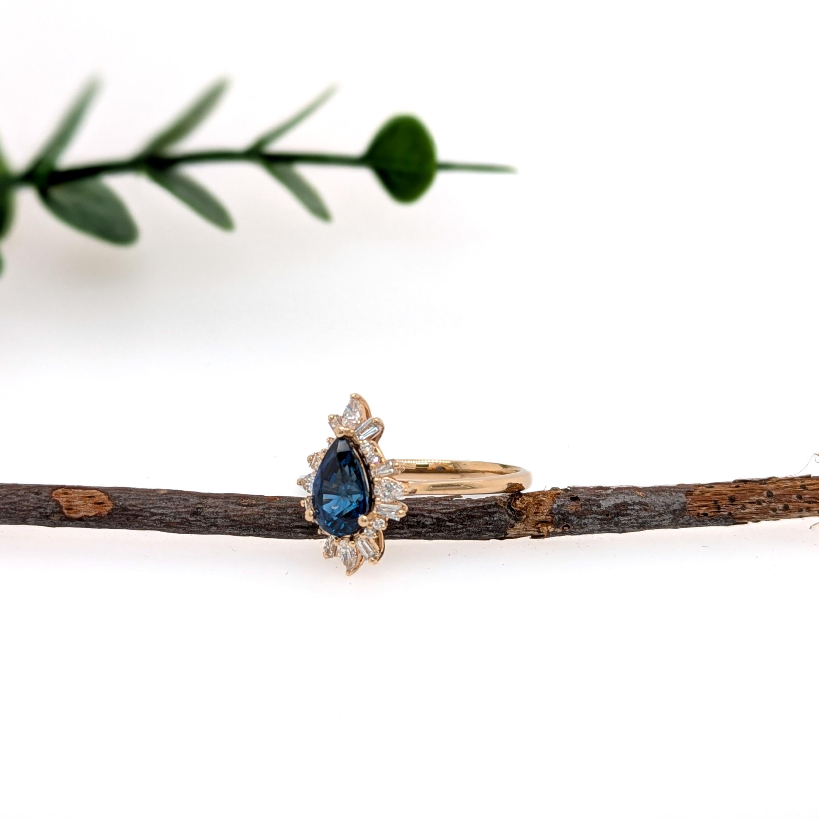 Art Deco 1.45 Carat Ceylon Blue Sapphire Ring w Natural Diamonds in Solid 14K Gold PE For Sale