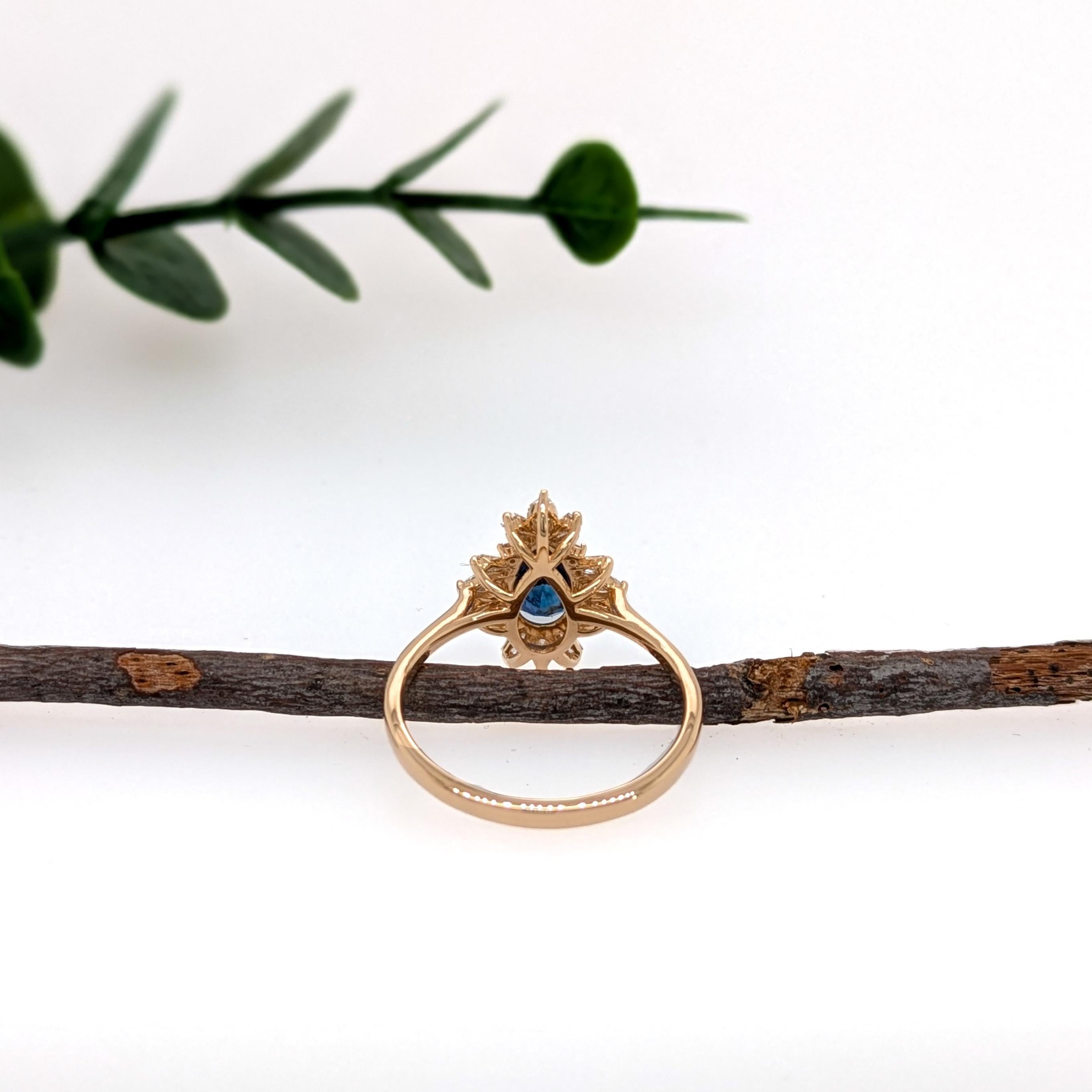 Pear Cut 1.45 Carat Ceylon Blue Sapphire Ring w Natural Diamonds in Solid 14K Gold PE For Sale