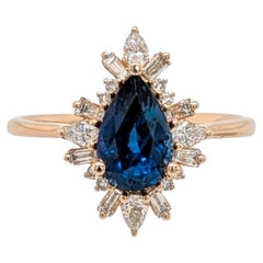 1.45 Carat Ceylon Blue Sapphire Ring w Natural Diamonds in Solid 14K Gold PE