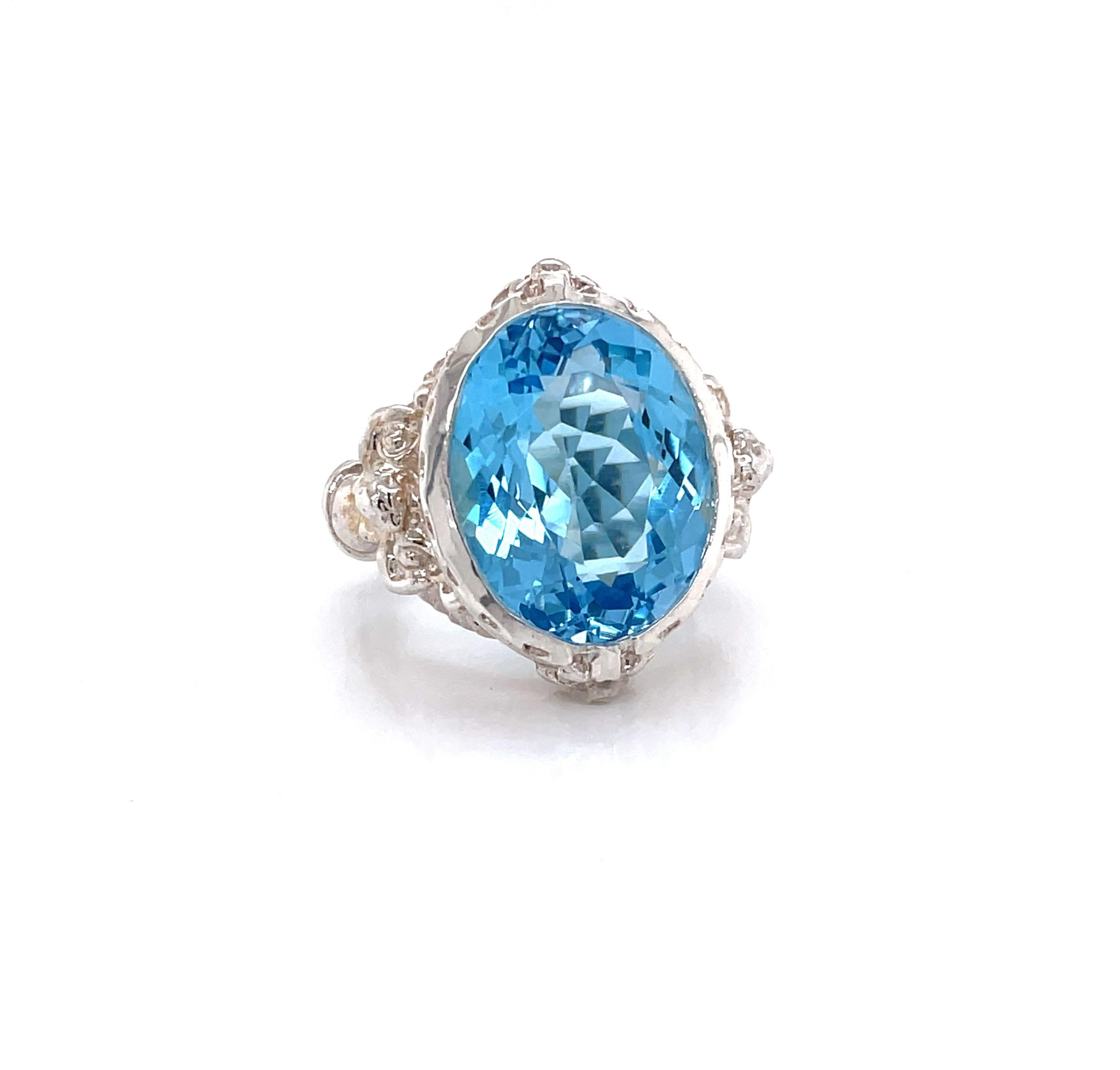 Women's 14.5 Carat Blue Topaz Sterling Silver Cocktail Ring For Sale