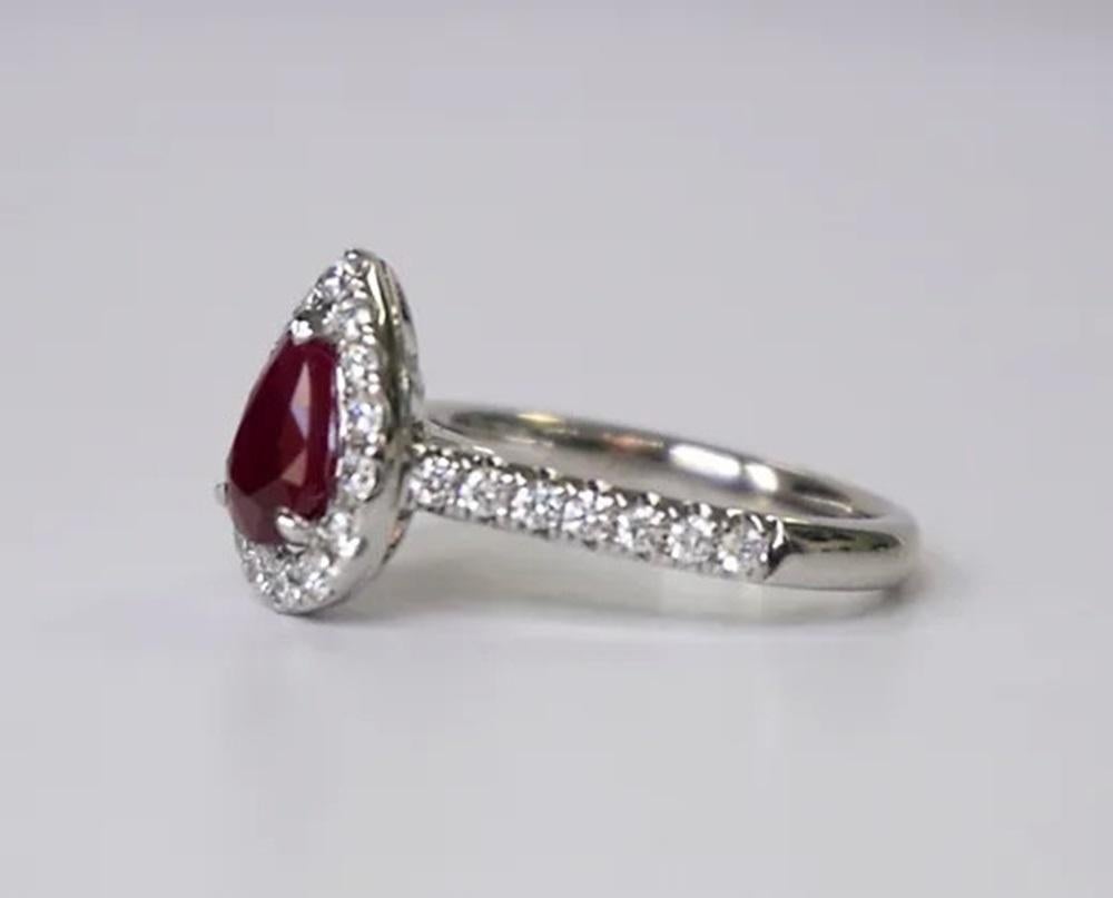 1.45 Carat Burma Ruby Pear Halo Ring In New Condition For Sale In New York, NY