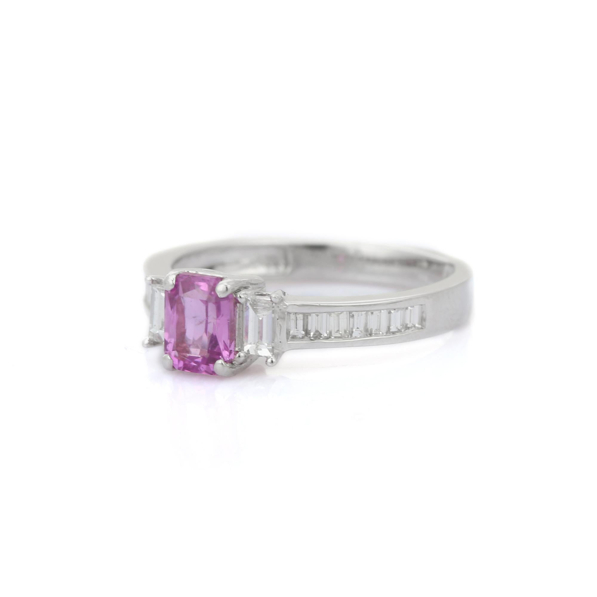 For Sale:  1.45 Carat Certified Pink Sapphire and Diamond Engagement Ring in 18K White Gold 2