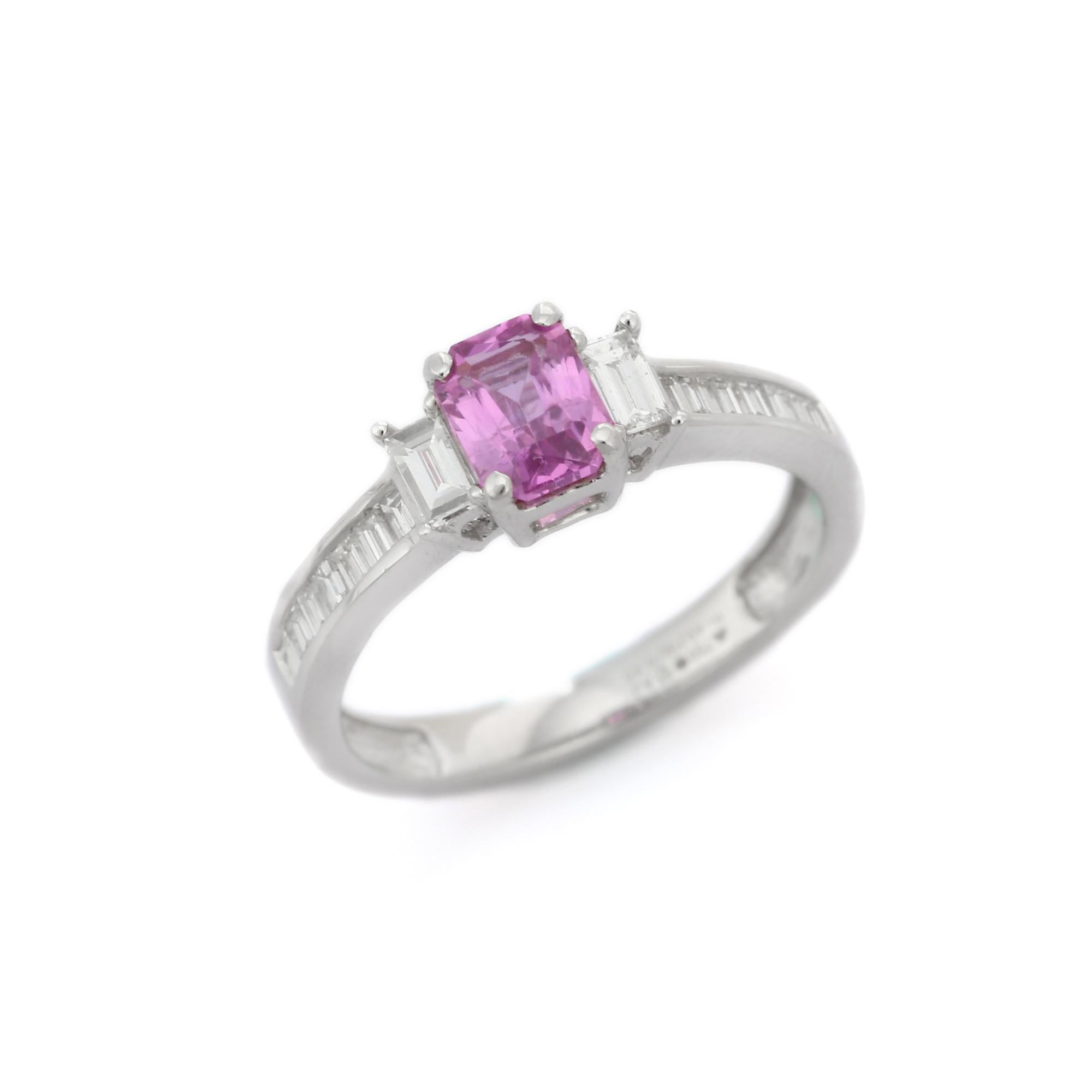 For Sale:  1.45 Carat Certified Pink Sapphire and Diamond Engagement Ring in 18K White Gold 3