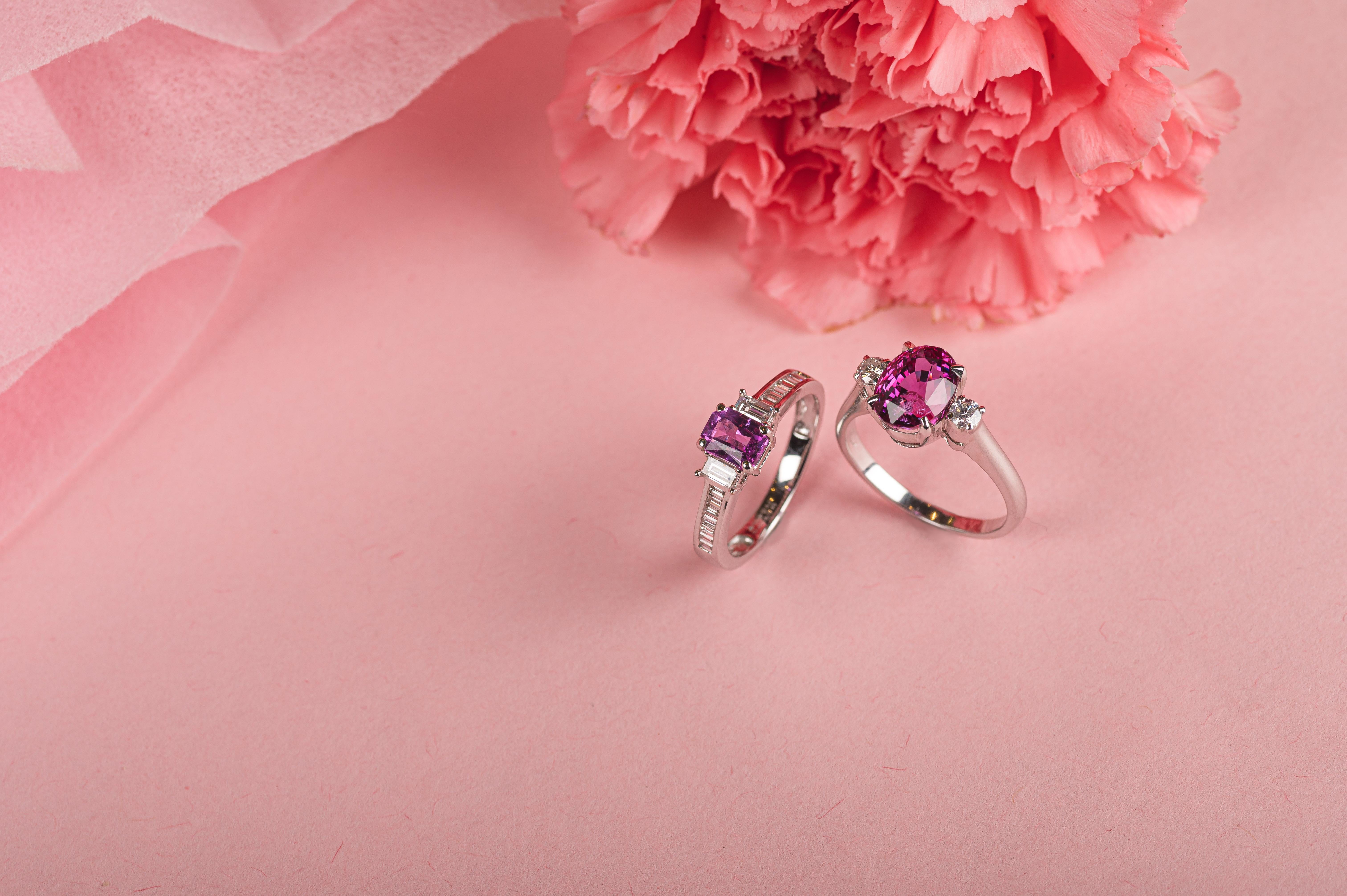 For Sale:  1.45 Carat Certified Pink Sapphire and Diamond Engagement Ring in 18K White Gold 4