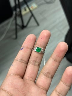 1.45 Carat Colombian Emerald & Diamond Antique-style Ring in Platinum 900