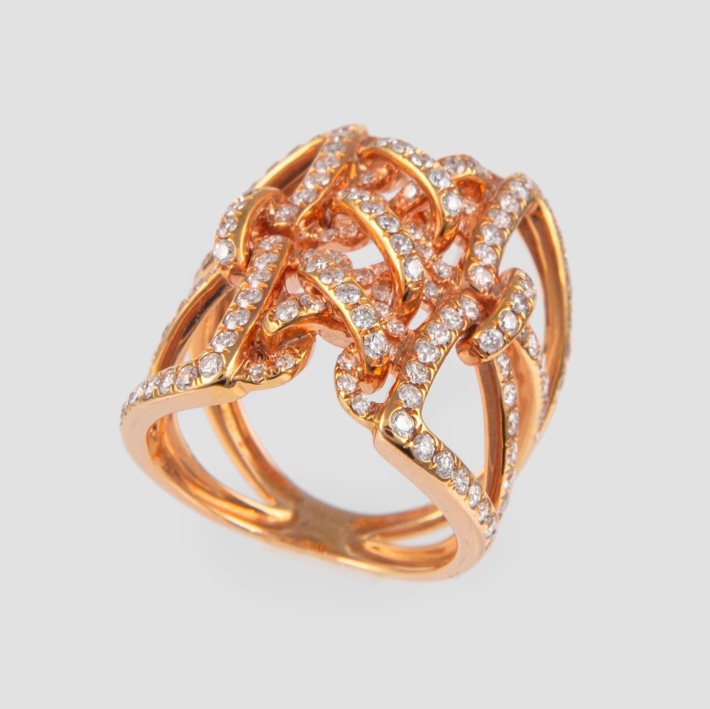 1.45 Carat Corset Inspired Diamond and 18 Karat Rose Gold Cocktail Ring In New Condition In BEVERLY HILLS, CA