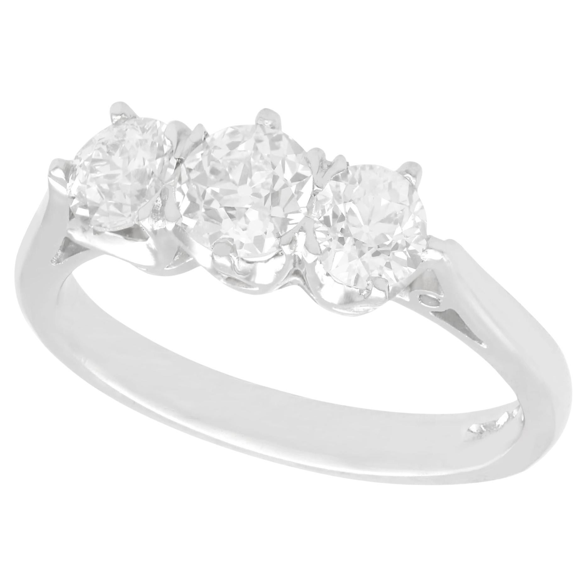 1.45 Carat Diamond and Platinum Trilogy Engagement Ring For Sale