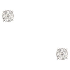 1.45 Carat Diamond Cluster Stud Earrings 18 Karat In Stock