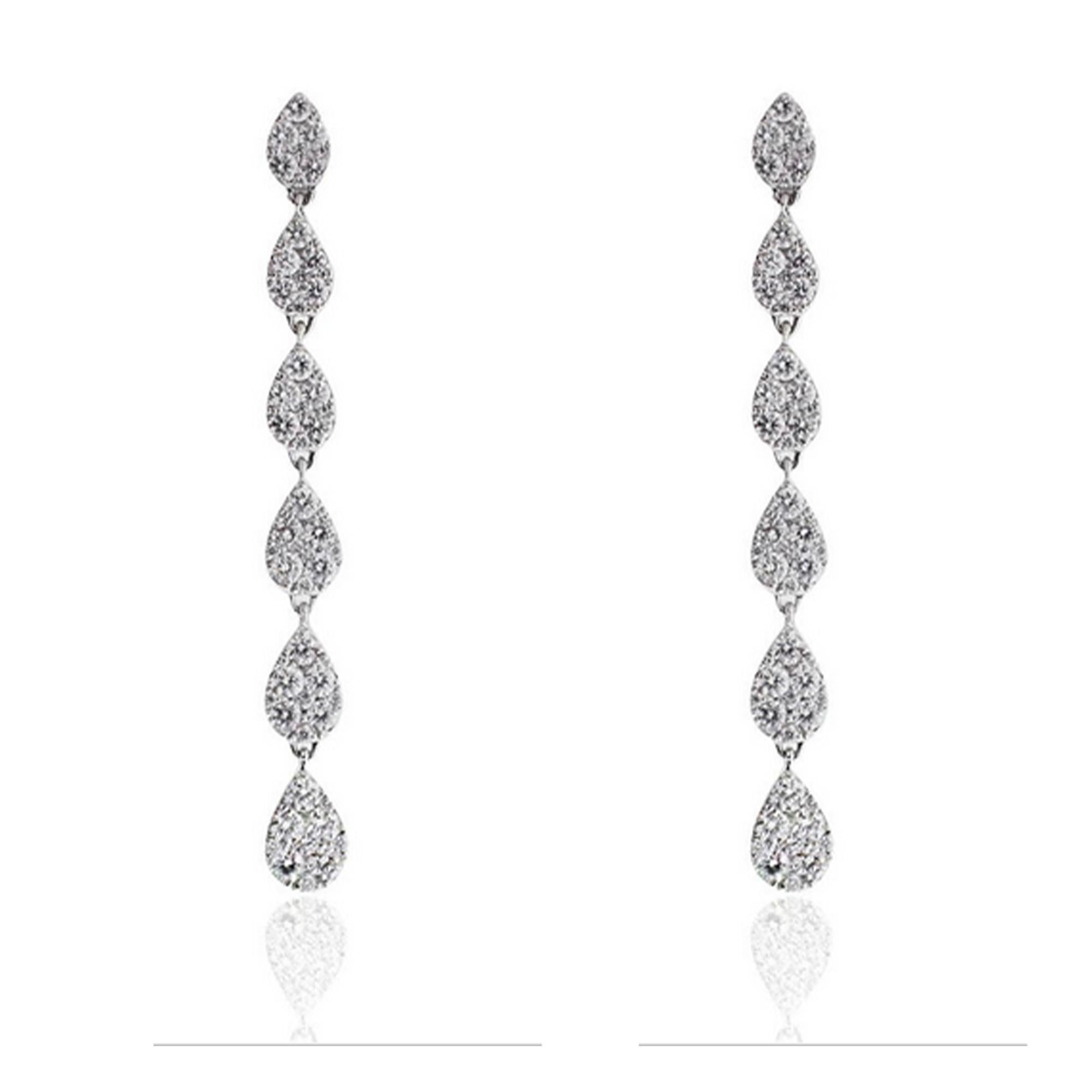 1.45 Carat Diamond Dangle Drop Earrings In Excellent Condition In Boca Raton, FL