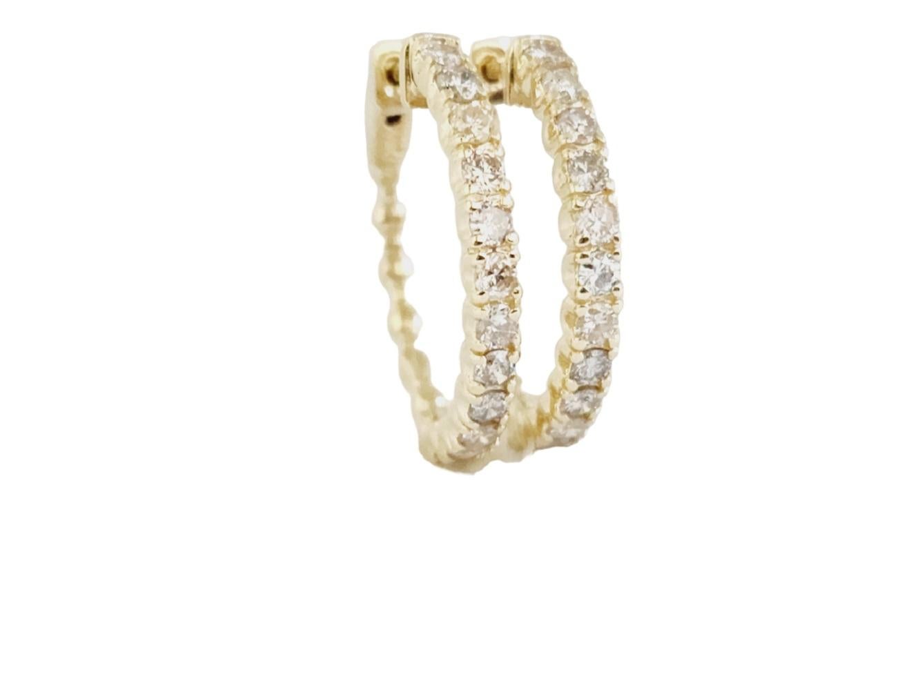 Boucles d'oreilles en or jaune 14 carats avec diamant de 1,45 carat Neuf - En vente à Great Neck Plaza, NY