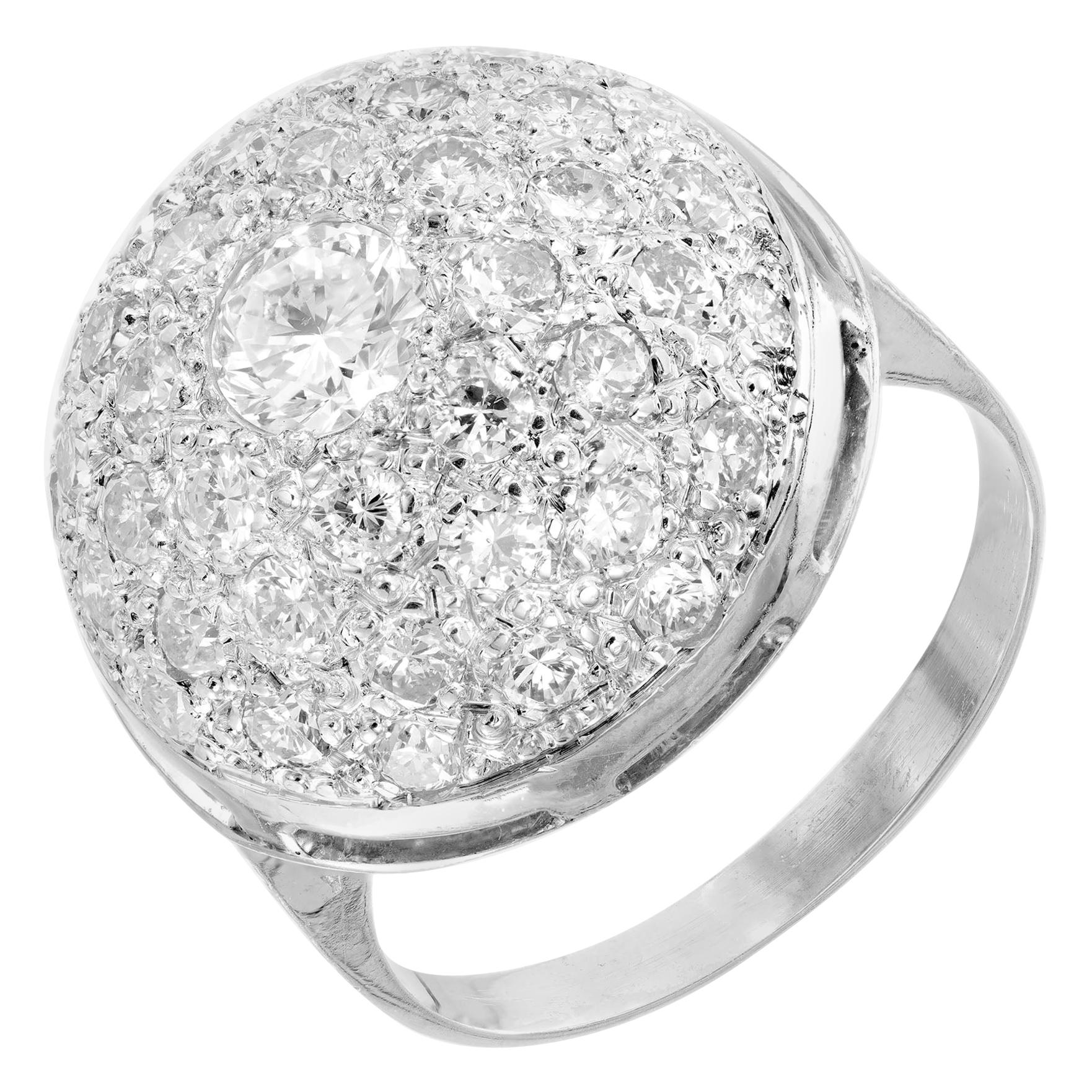1.45 Carat Diamond Pave Cluster Dome Gold Cocktail Ring For Sale