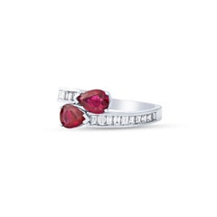 1.45 Carat Double Pear Ruby and Diamond Ring, 14 Karat White Gold