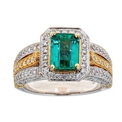 forevermark engagement rings 1.45 Carat Emerald and White Diamond Wedding Ring in 18 Kt Two-Tone Gold Jewelry