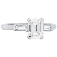 1.45 Carat Emerald Cut Diamond Platinum Lovebright Engagement Ring GIA