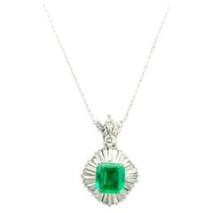 Collar Colgante Halo Platino Diamante Esmeralda 1,45 Quilates