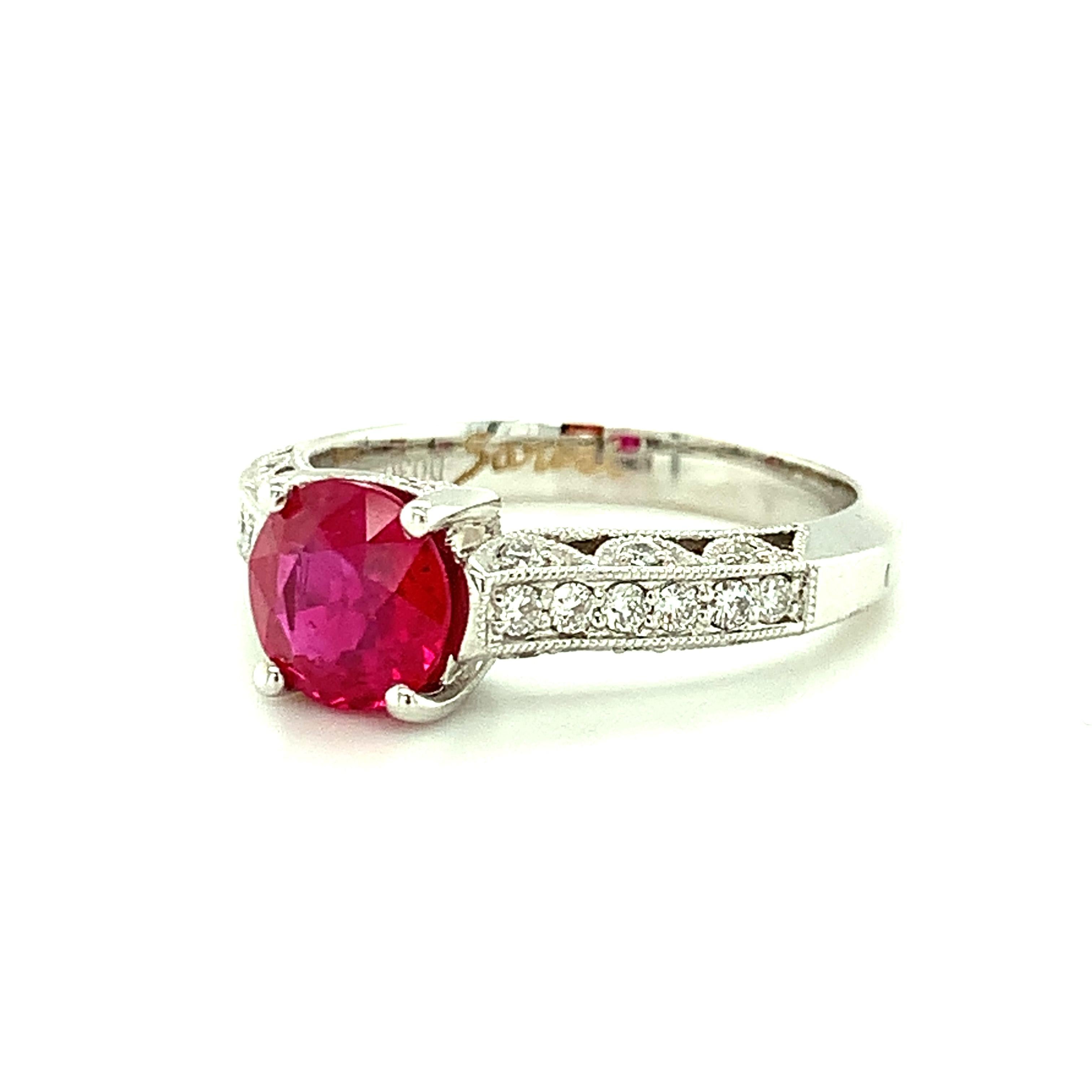 GIA Certified Burmese Ruby and Diamond White Gold Engagement Ring, 1.45 Carats  In New Condition For Sale In Los Angeles, CA