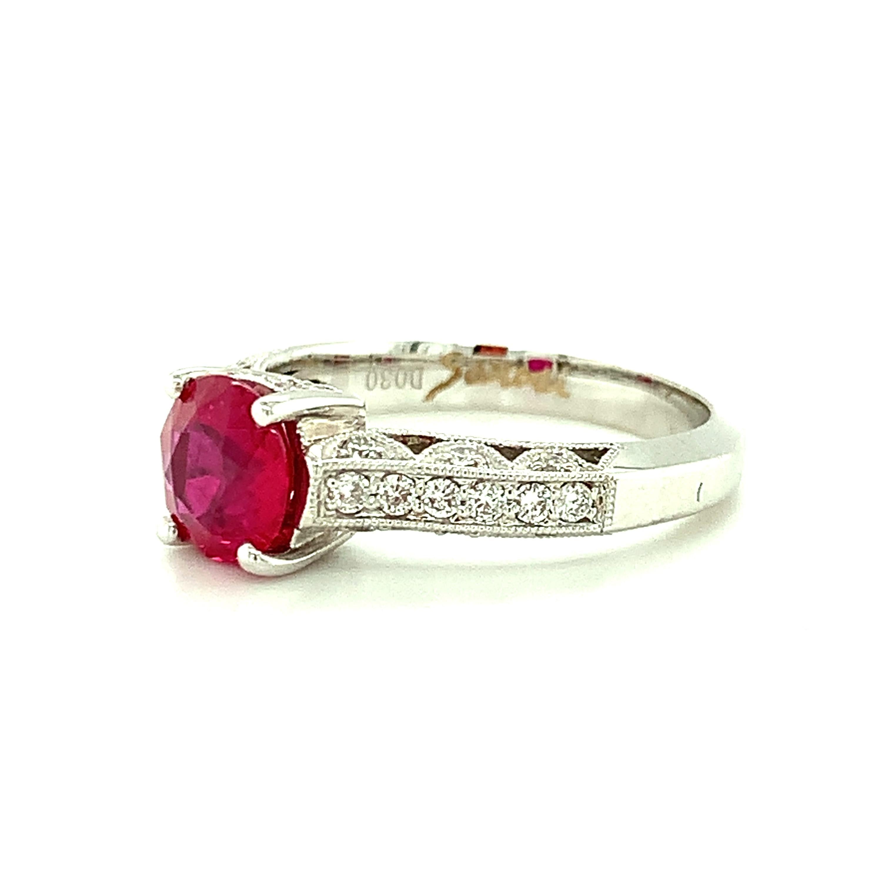 Women's GIA Certified Burmese Ruby and Diamond White Gold Engagement Ring, 1.45 Carats  For Sale
