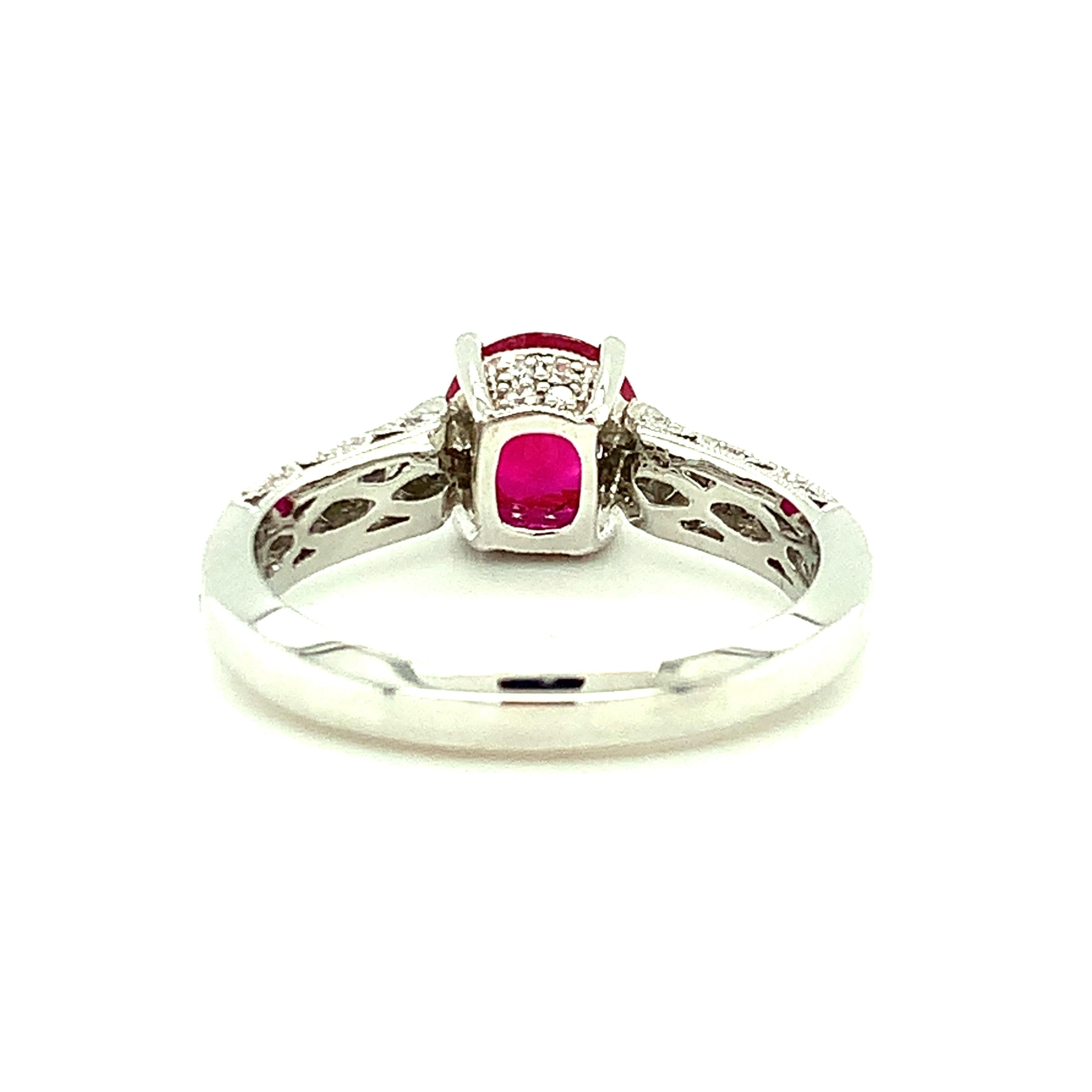 GIA Certified Burmese Ruby and Diamond White Gold Engagement Ring, 1.45 Carats  For Sale 1