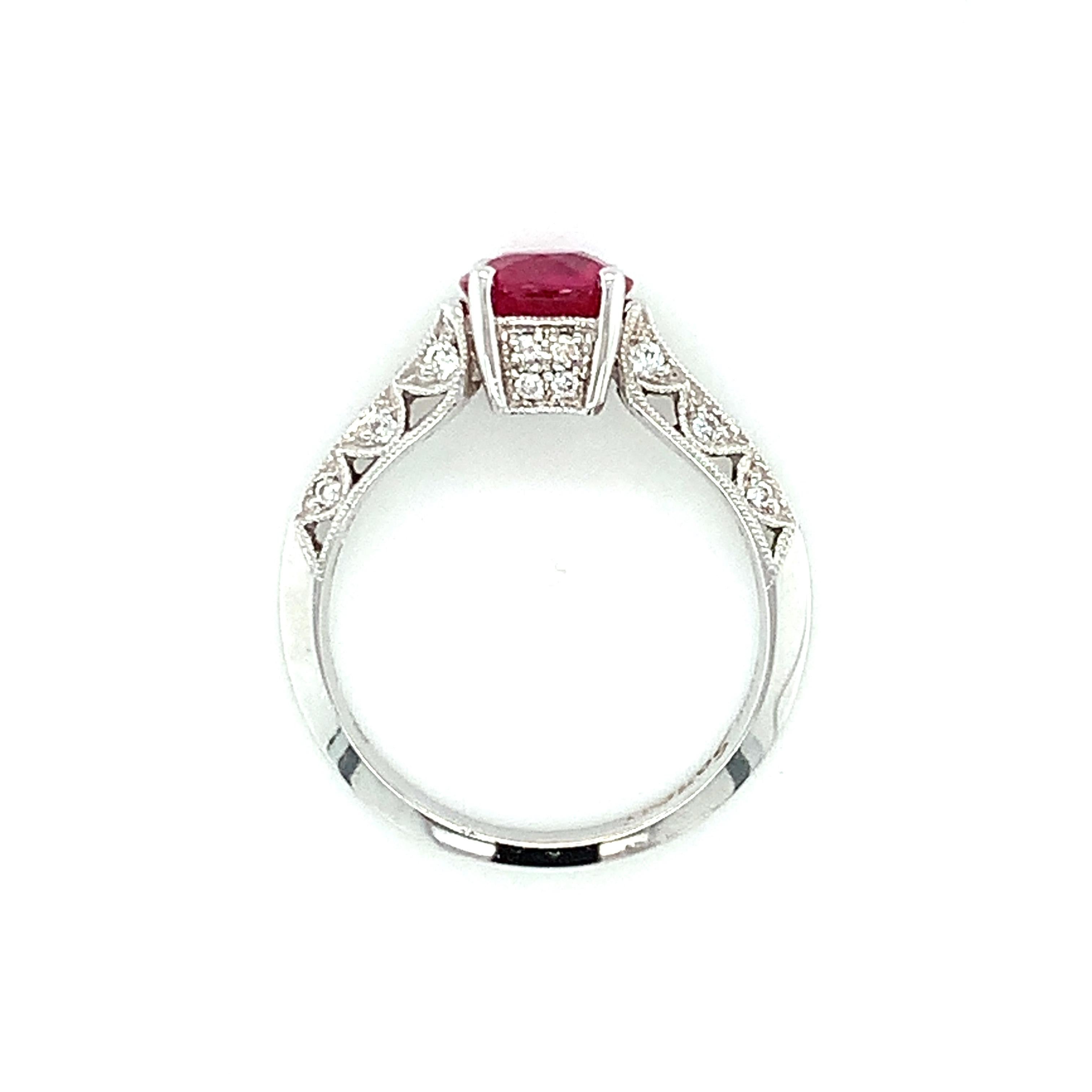 GIA Certified Burmese Ruby and Diamond White Gold Engagement Ring, 1.45 Carats For Sale 1