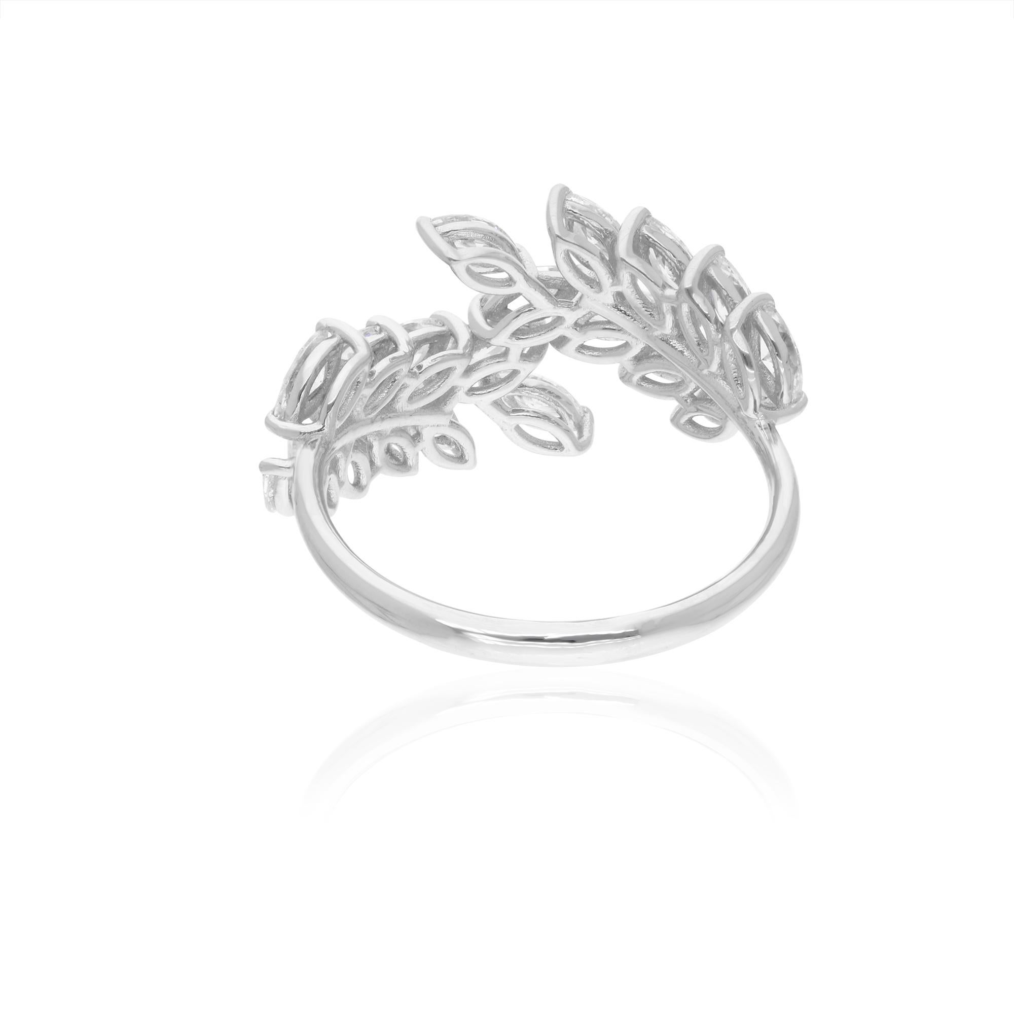 Women's 1.45 Carat Marquise Diamond Leaf Ring 14 Karat White Gold Handmade Fine Jewelry For Sale