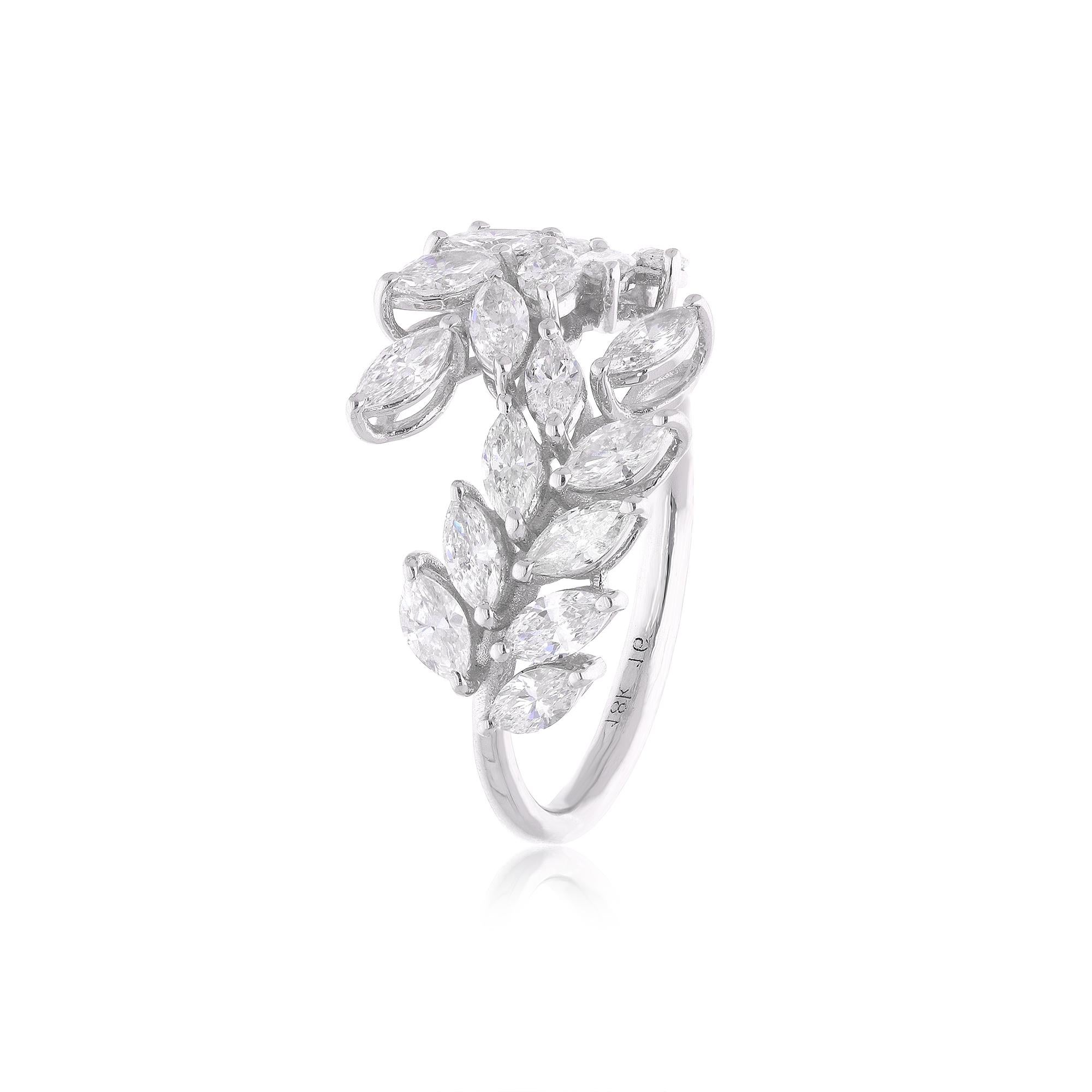 1.45 Carat Marquise Diamond Leaf Ring 14 Karat White Gold Handmade Fine Jewelry For Sale 1