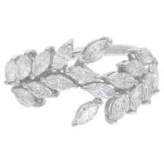 1.45 Carat Marquise Diamond Leaf Ring 14 Karat White Gold Handmade Fine Jewelry