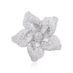 1.45 Carat Natural Baguette Diamond Flower Design Ring Silver Women Pave Jewelry
