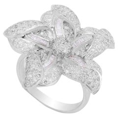 1.45 Carat Natural Baguette Diamond Flower Design Ring Silver Women Pave Jewelry 1.45 Carat Natural Baguette Diamond Flower Design Ring Silver Women Pave Jewelry